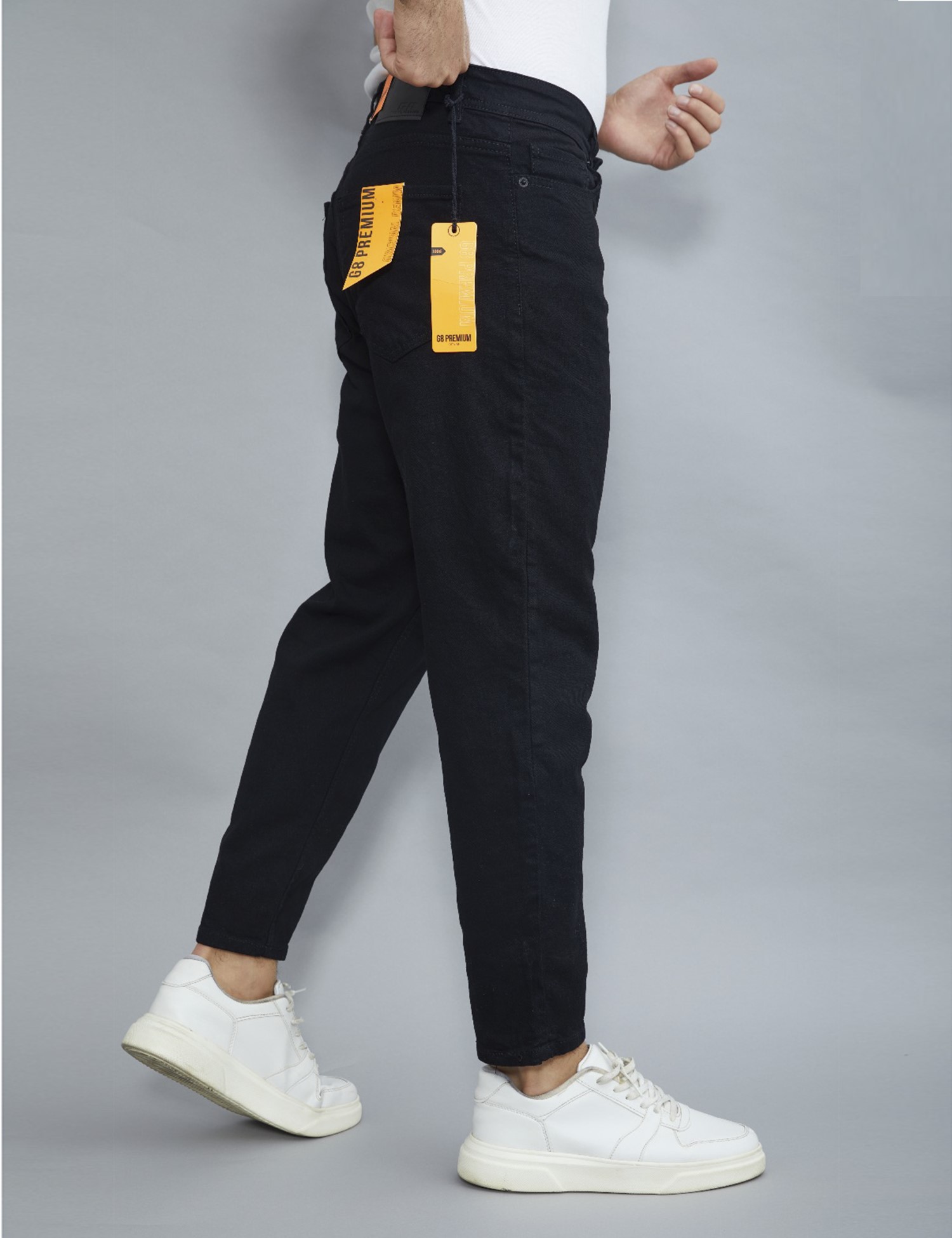 Ανδρικό μαύρο Loose τζιν ελαστικό πεντάτσεπο με φερμουάρ 8189 φωτογραφία